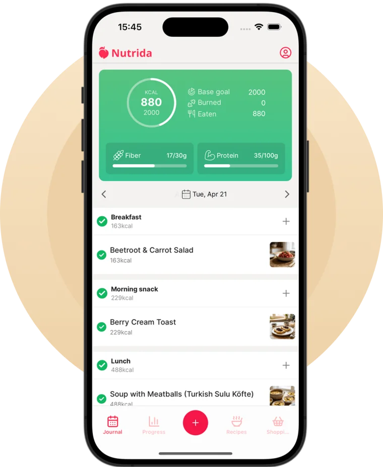 Nutrida app on iPhone